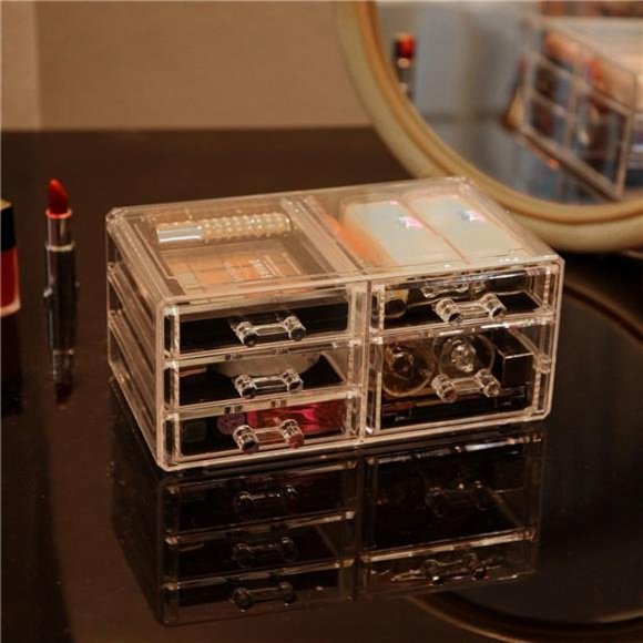 acrylic Makeup Organizer Skin Care Large Clear Cosmetic Display Cases Stackable - Picture 2 of 6